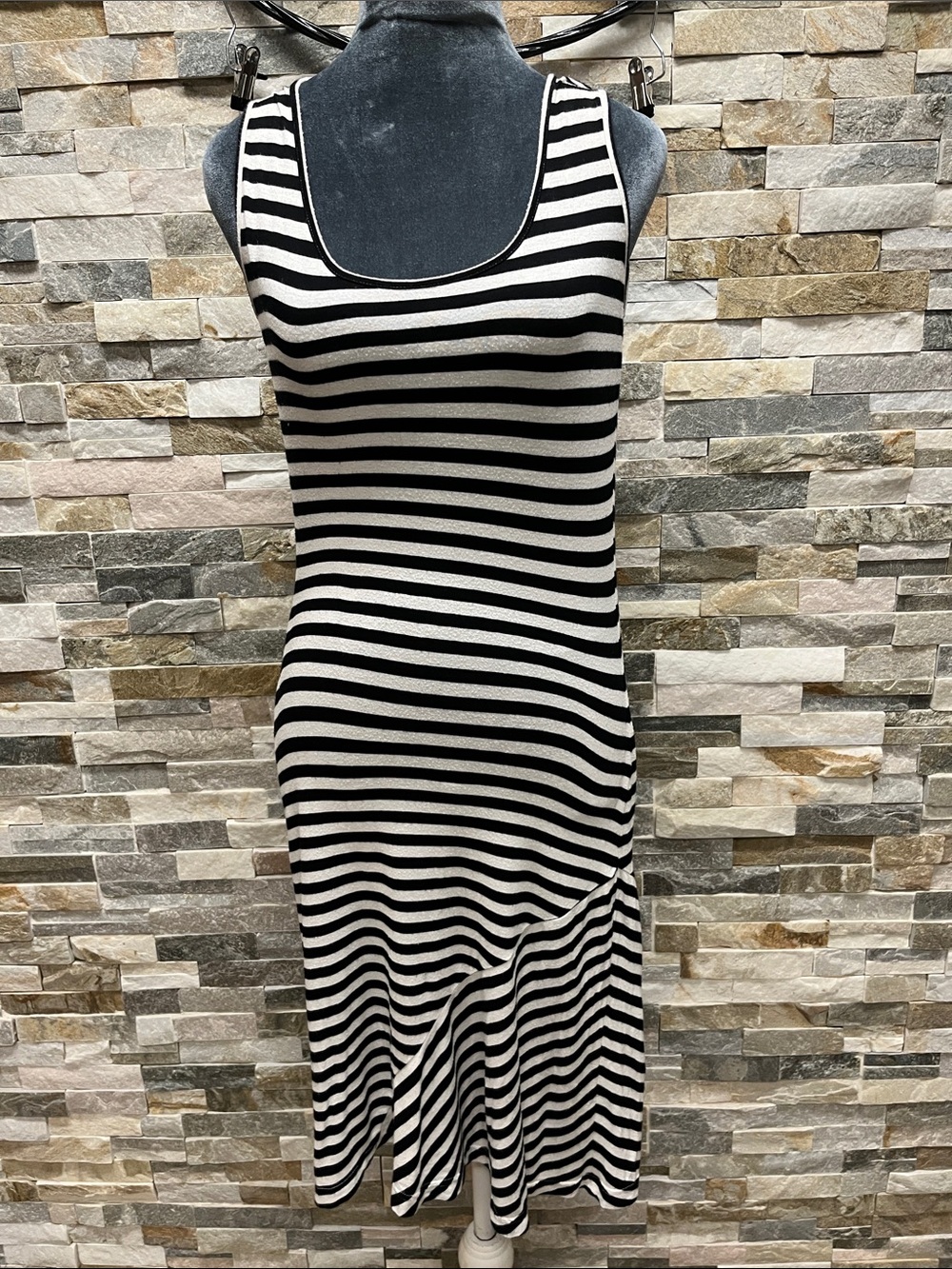 Calvin Klein Black and White Striped Midi Tank Dress